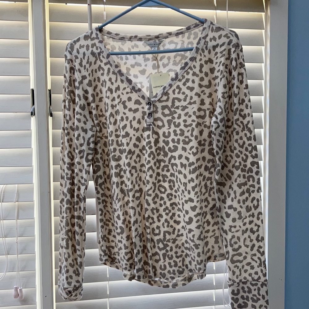 Lucky Brand Cheetah Print Henley, Size M